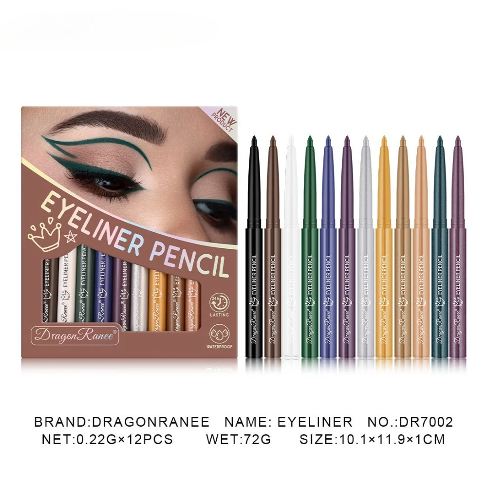 12 Color Eyeliner Pencil Set Matte & Shimmer Finish Rotatable Kohl Liner Waterproof Smudge Proof for Party Daily Makeup Beauty
