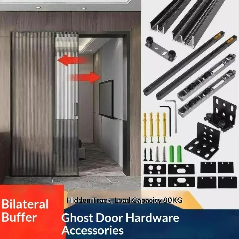 Hidden Ghost Door Track Hardware Sliding Door Slide Rail Kit 80kg Load Bearing Aluminum Alloy Track for Door Widths 700mm-1000mm