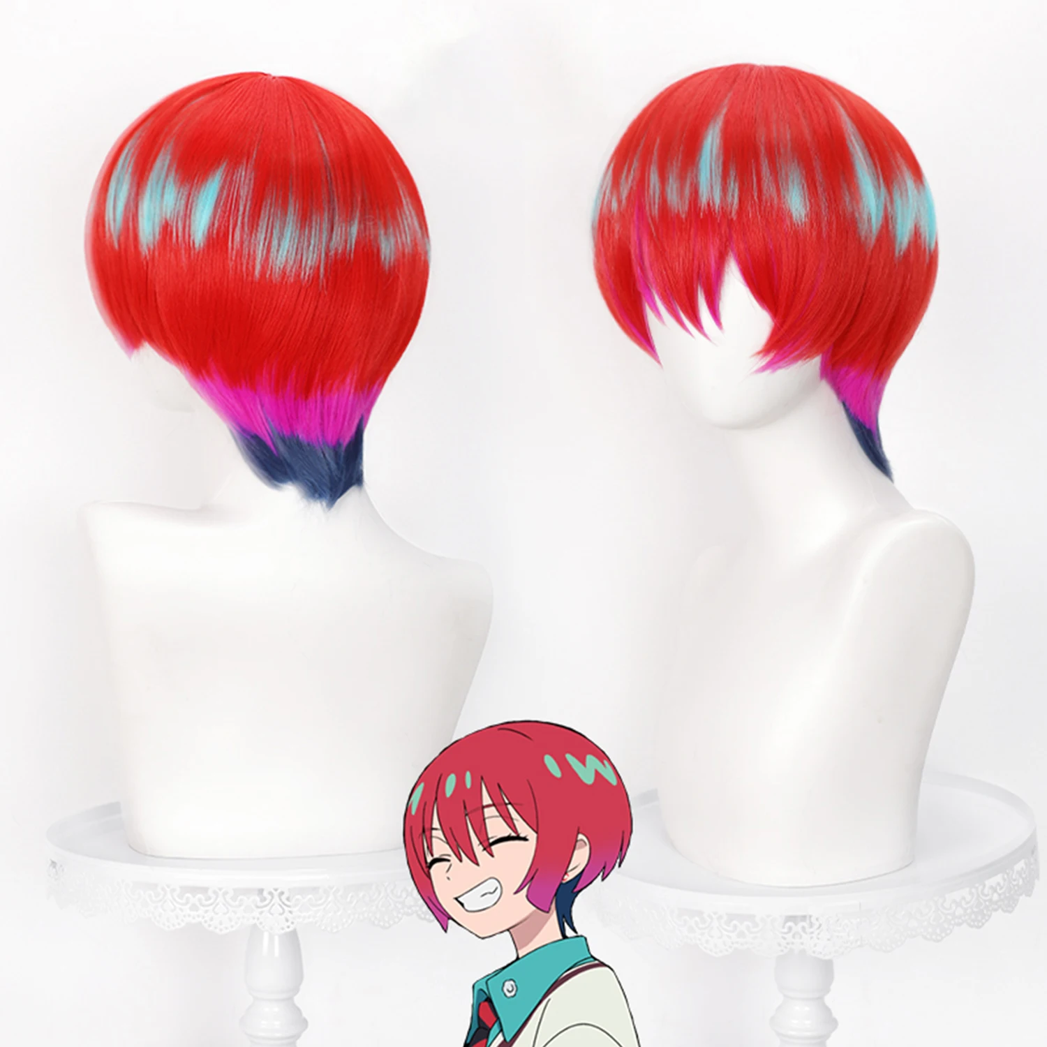 

12 inch Maqiu Synthetic Cosplay wig ake red green gradient cross time battle hair