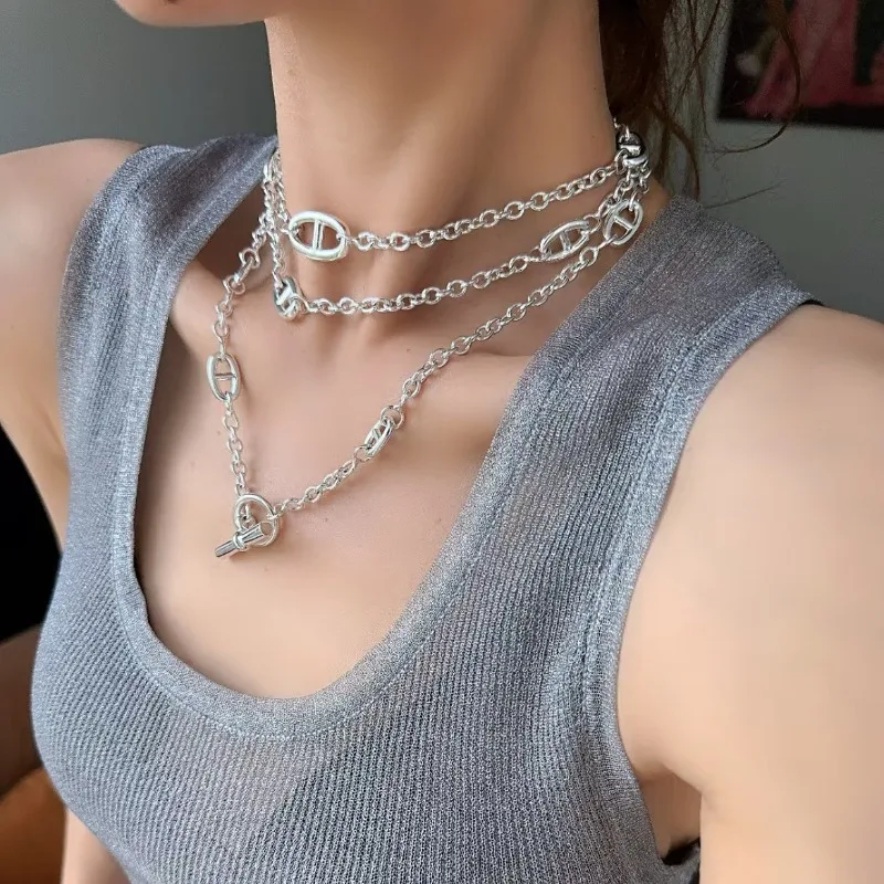 Fashion Women Necklace, Pig Nose Letter Chain Extra Long Clavicle Chain, Versatile Hip Hop Sweater Chain