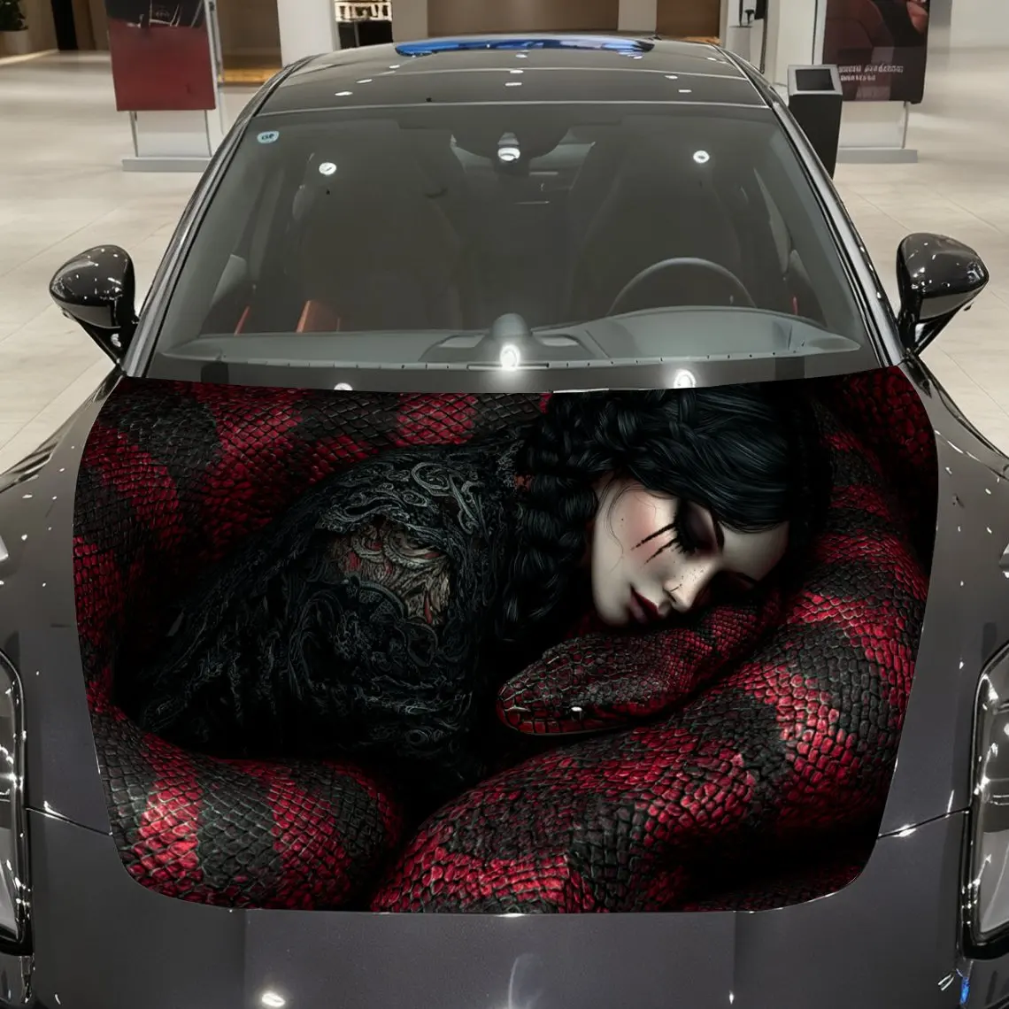 

Gothic Snake Lady Car Vinyl Wrap, PVC Material Waterproof Car Hood Sticker, Self-Adhesive Scratch-Resistant Stickers for Engine