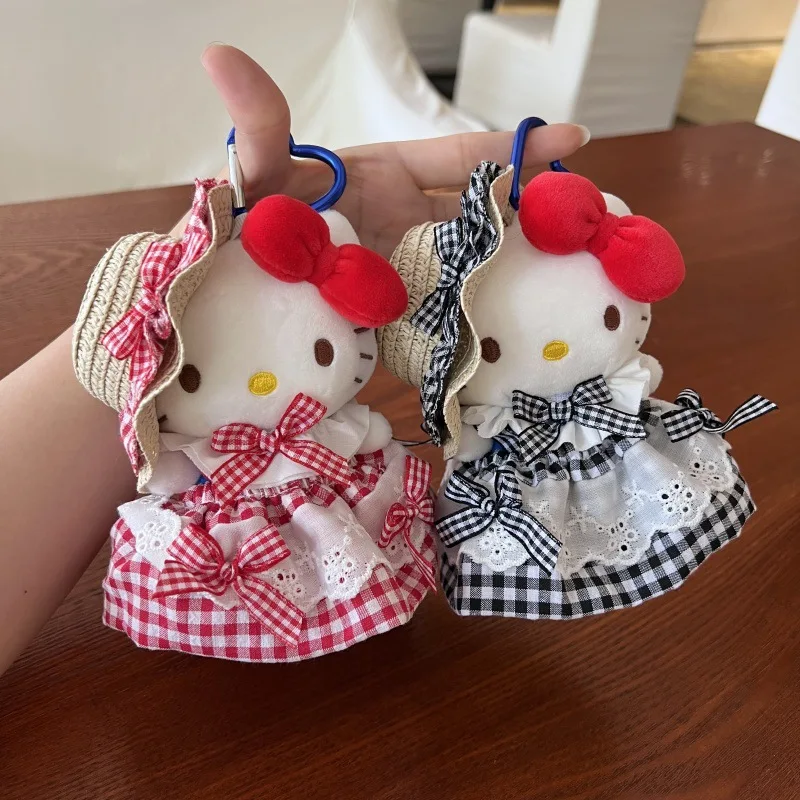 

MINISO New Cute Straw Hat Big Skirt Cat Bag Pendant Schoolbag Hanging Doll Plush Girl Keychain Versatile Luggage Accessories