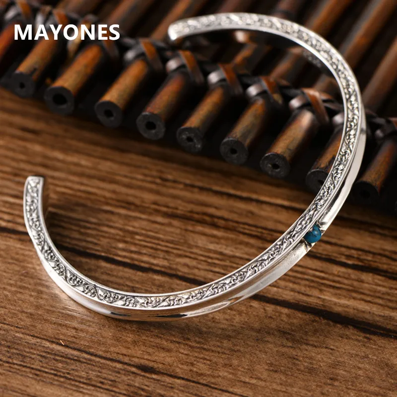 

MAYONES S925 Silver Bracelet Speak Thai Silver Restoring Ancient Ways Indian Men With Copper Iines Turquoise Bracelets