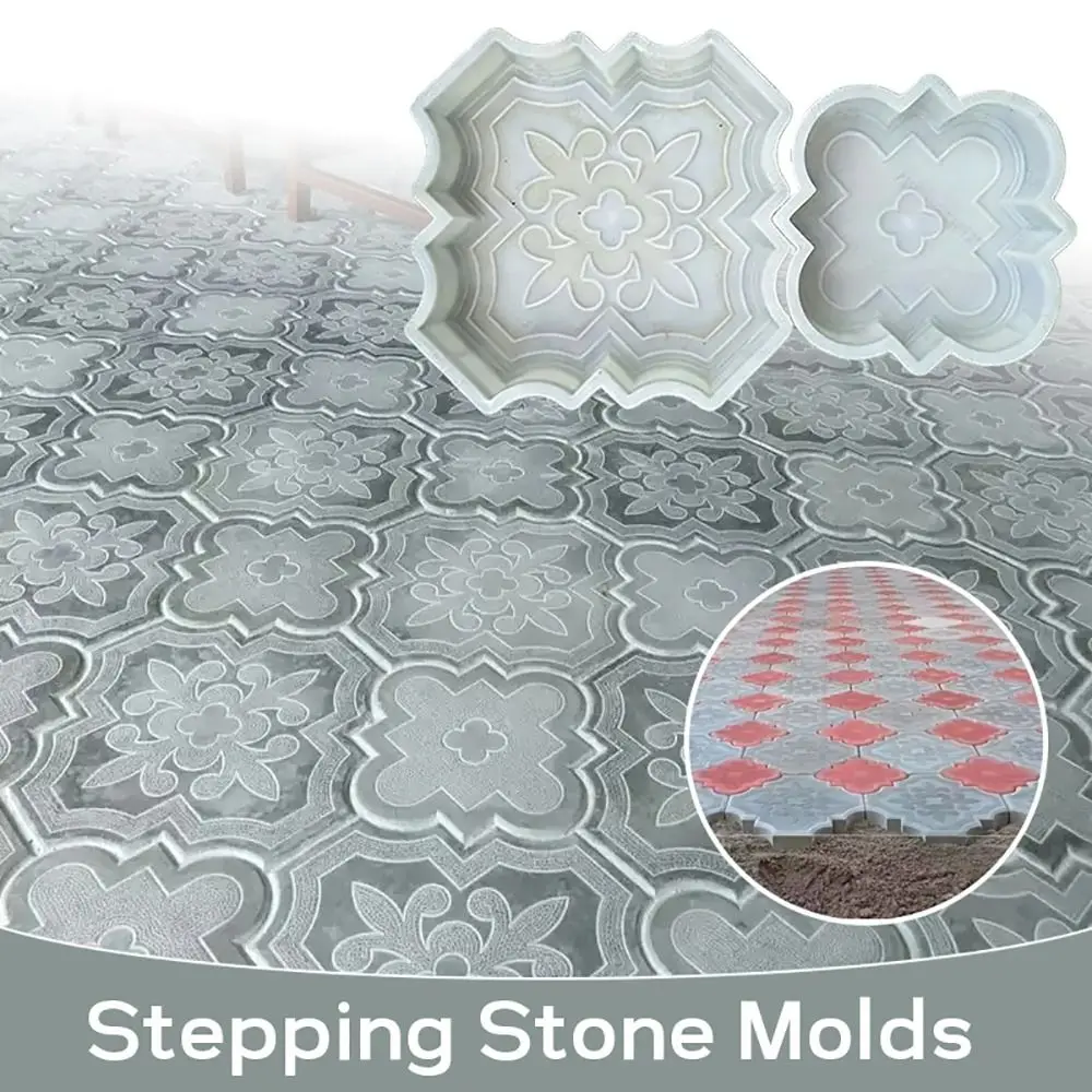 2Pcs/Set 30cm Paving Brick Mould Plastic Reusable Stepping Stone Paver Big Small Flowers DIY Walkway Brick Mold