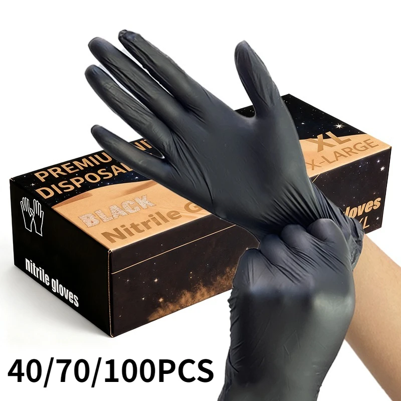 40/70/100PCS Einweg Schwarz Nitril Handschuhe Reinigung Friseur Schwarz Nitril Handschuhe Hause Reinigung Geschirrspülen Haustier Baden