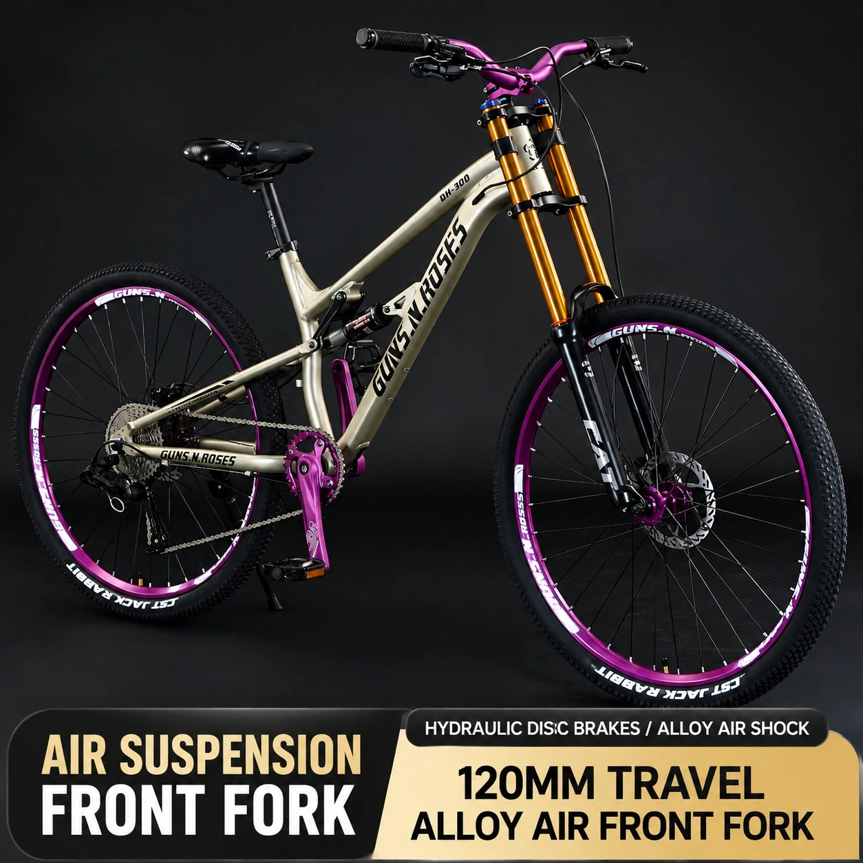 Soft-Tail Downhill-Mountainbike, Doppelkronengabel 10-Gang, 24 26 27,5 Zoll Ölscheibenbremse, Offroad-Fahrrad für den Außenbereich