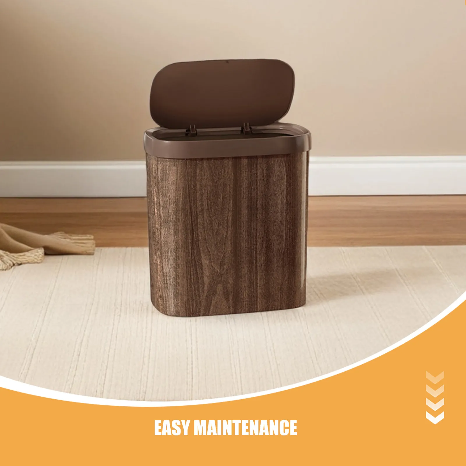 

Узкое мусорное ведро 9 л с текстурой под дерево, компактный контейнер для отходов для ванной, кухни, офиса, для использования внутри помещений