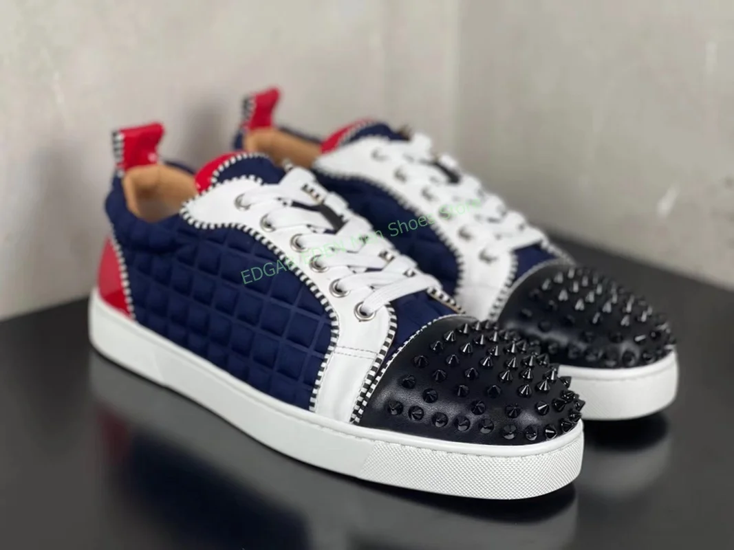 

New Style Blue Red Mixed Color Men Loafer Shoes Lace Up Male Round Spike Toe Flat Heel Breathable Male Casual Single Shoes