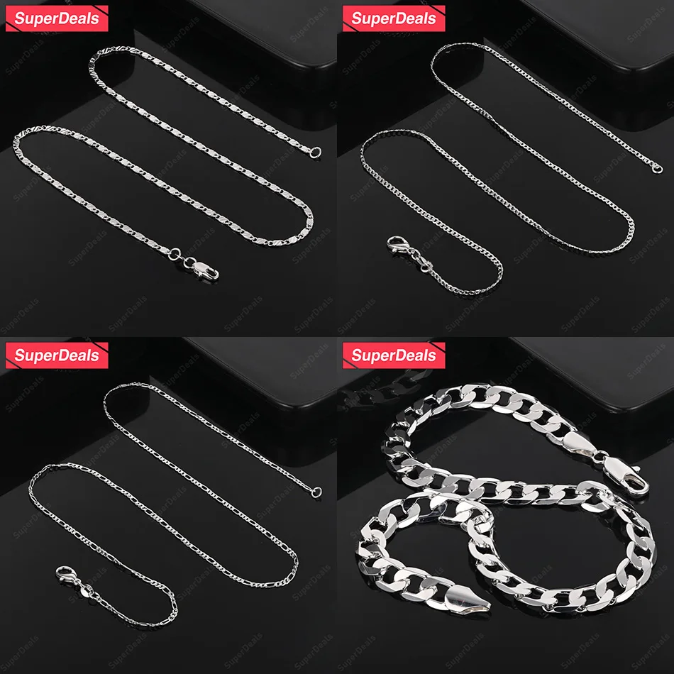 

SuperDeals 925 Sterling Silver 40-75cm Flat Clavicle Chain Cuban Chain Necklace Girls Fashion Party Wedding Christmas Jewelry