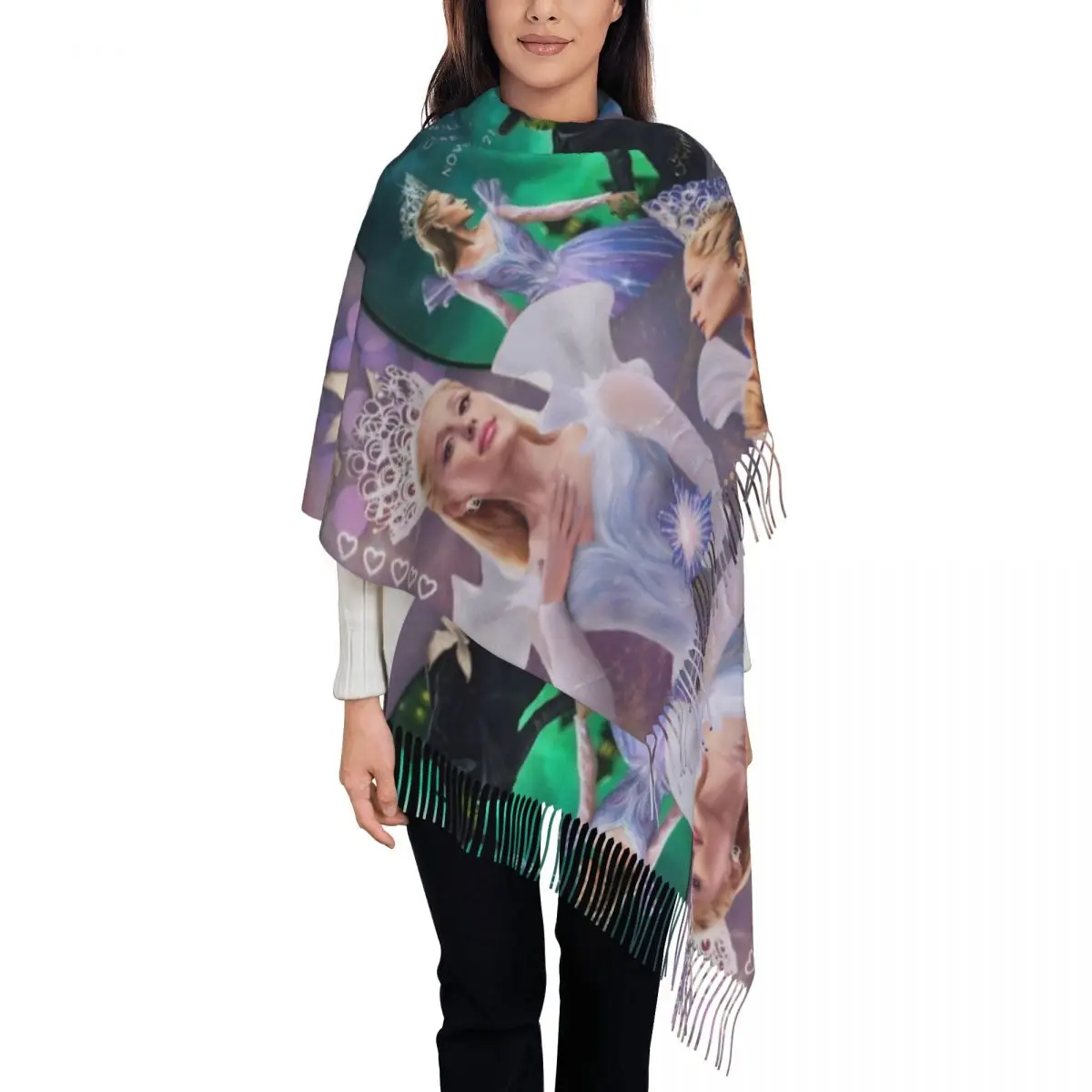 

Wicked For Good Glinda, шали, накидки для женщин, теплый большой мягкий шарф, шарфы с кисточками принцессы из пашмины из фильма