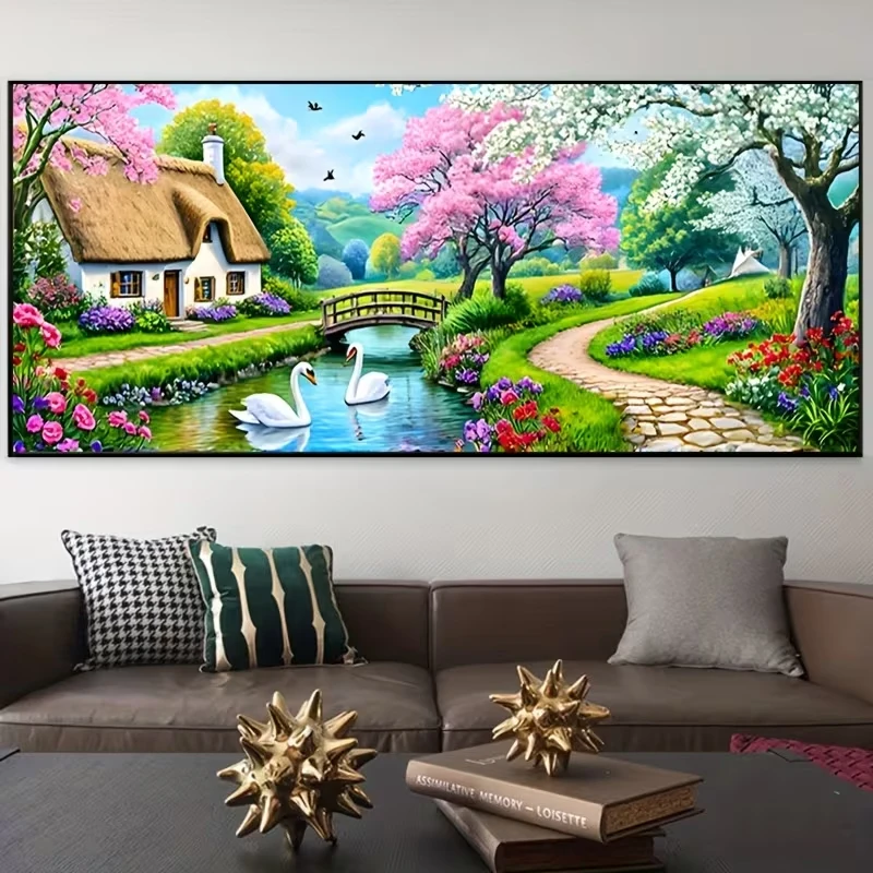 DIY Diamant-Malerei-Set, Vollquadratische und Runde Diamanten, Ländliche Cottage-Landschaft, Diamant-Kunst-Mosaik, Handgemachtes Heim-Dekor