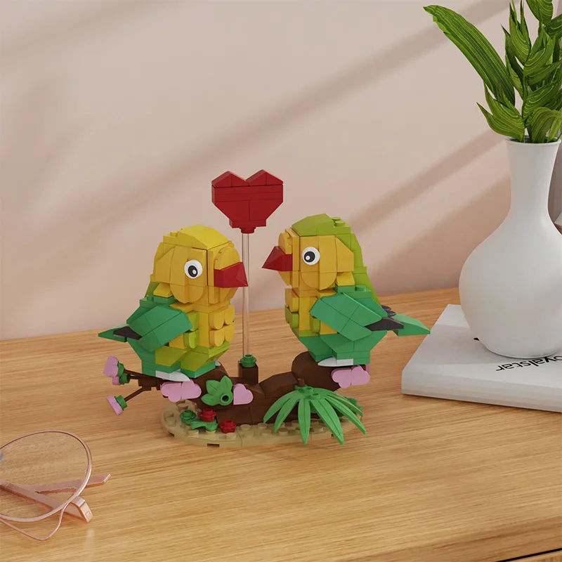 BZB MOC Parrot Yuanyang Duck Valentine\'s Lovebirds Toy Building Blocks Kit Heart Box Brick Model Wedding Lovers Girl Best Gifts