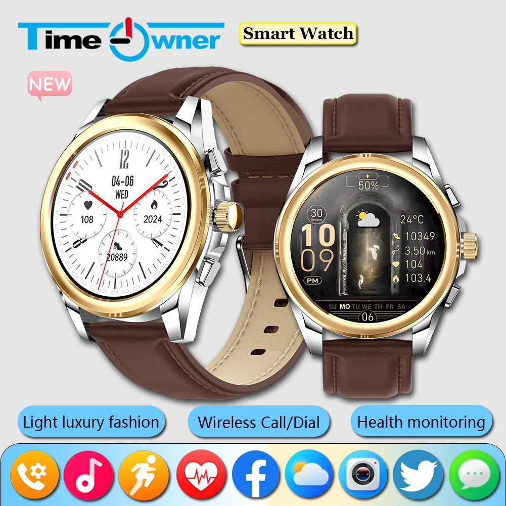 

Time Owner Smart Watch Men 1.43”HD Screen Bluetooth Call Sports Health Heart Rate Monitoring Smartwatch 2025 New Business luxury