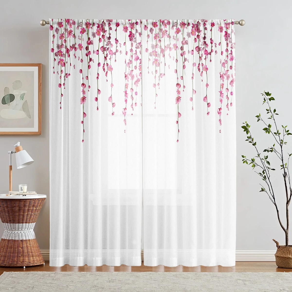 

2 Pieces HD Digital Princess Style Pink Cherry Blossom Print Curtains Home Decorating Style Decorating Living Room Bedroom Roddi
