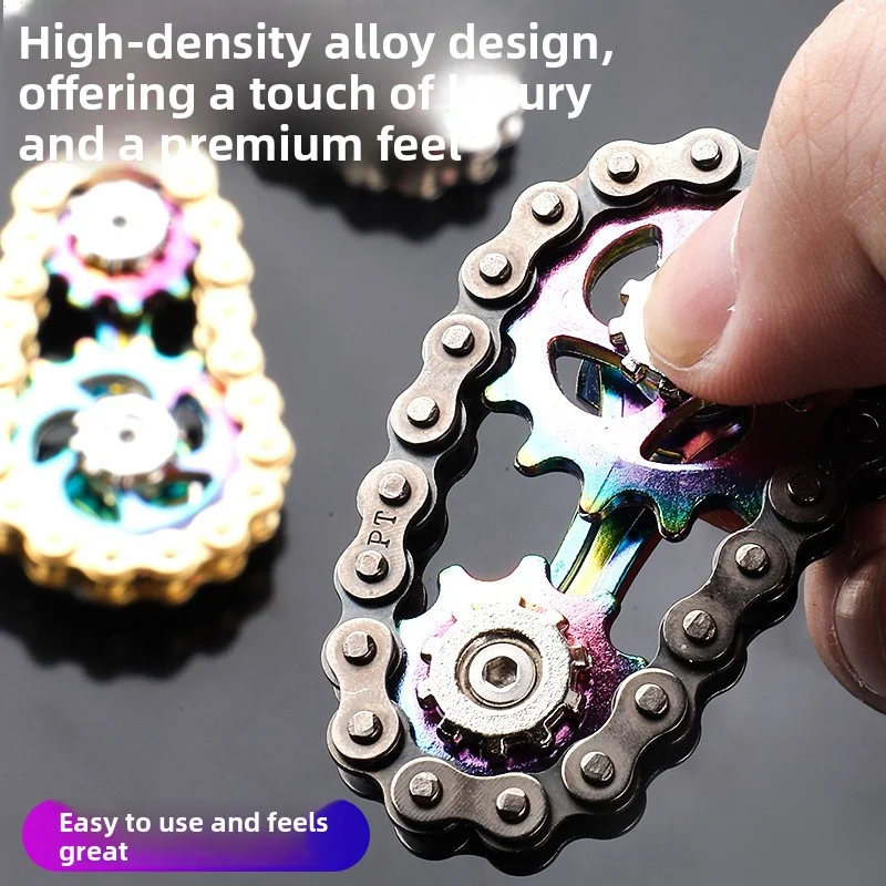 Colorful Alloy Wheel Gear Chain Fidget Spinner, Mechanical Rotating Hand Piece, Portable EDC Stress Relief Toy for Adults