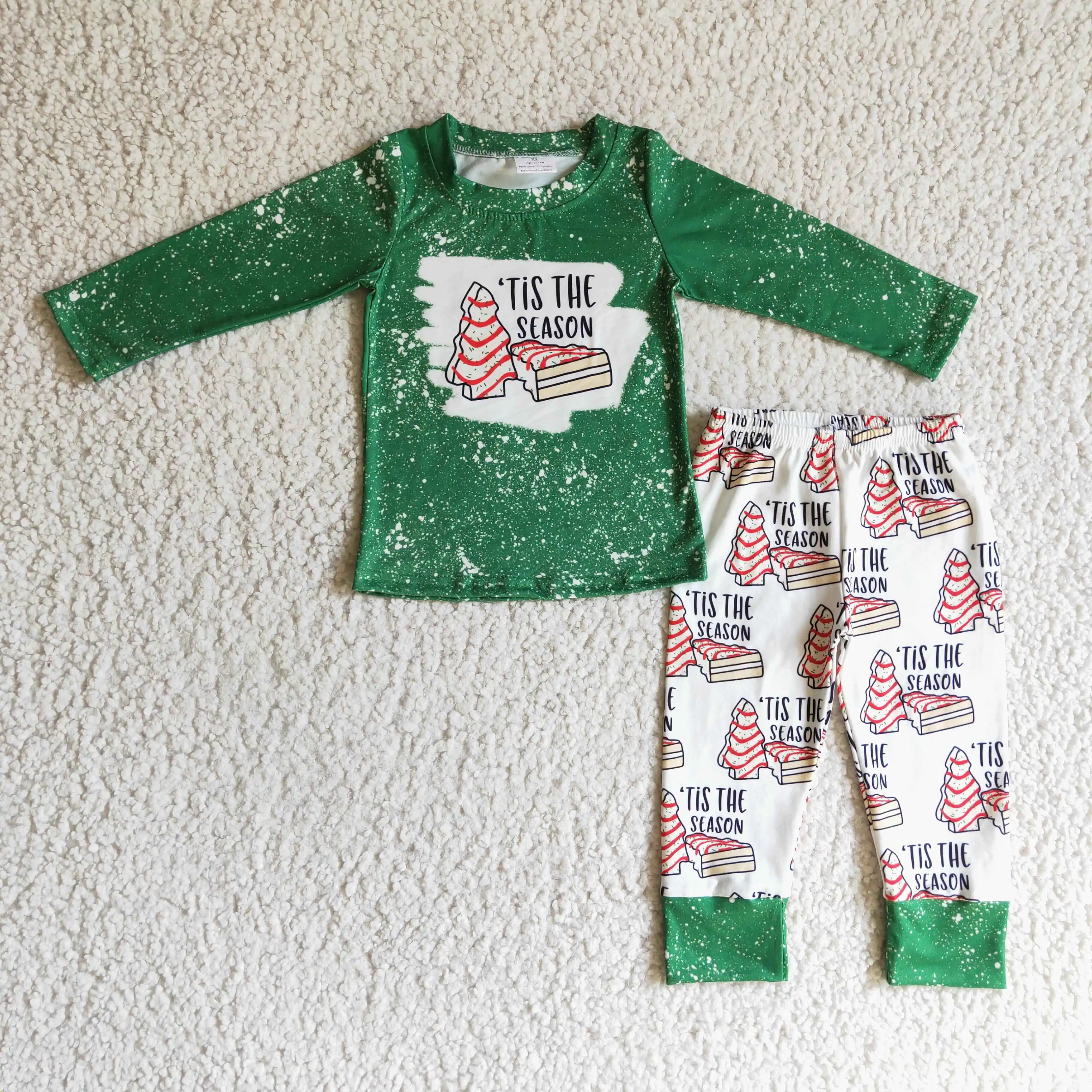 

New design RTS fall season wholesale boys kids clothing suits baby boys green outfits children christmas sets