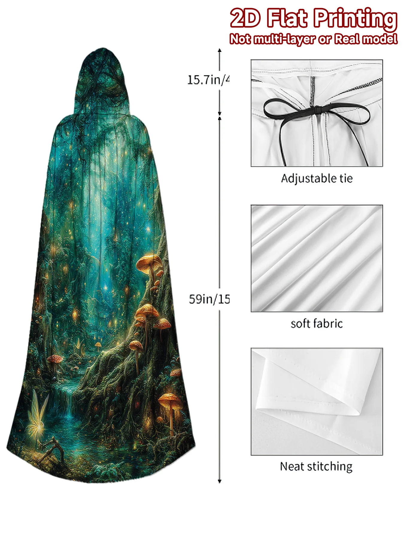 Customization 1pc 1pcs Enchanted Forest Fireflies Hooded Robe - Full-Body Print Retro Costume Cloak Suitable For Cosplay
