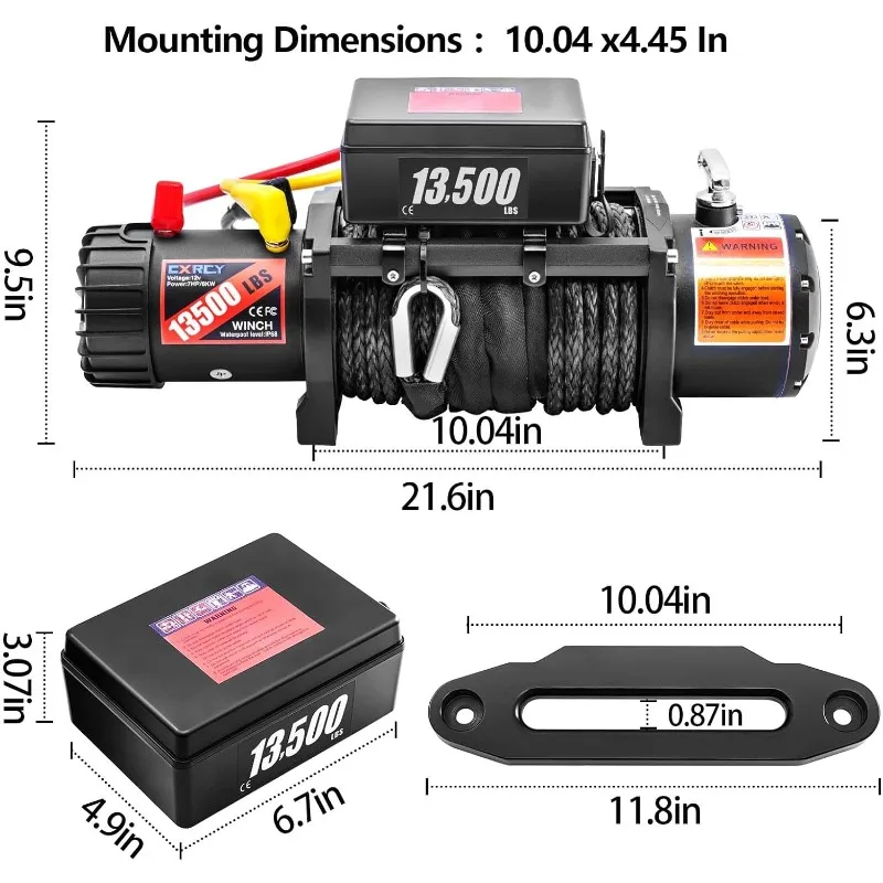 13500LBS Load Capacity Synthetic Rope Towing Winches for Truck SUV,with Wired Handle and Wireless Remote