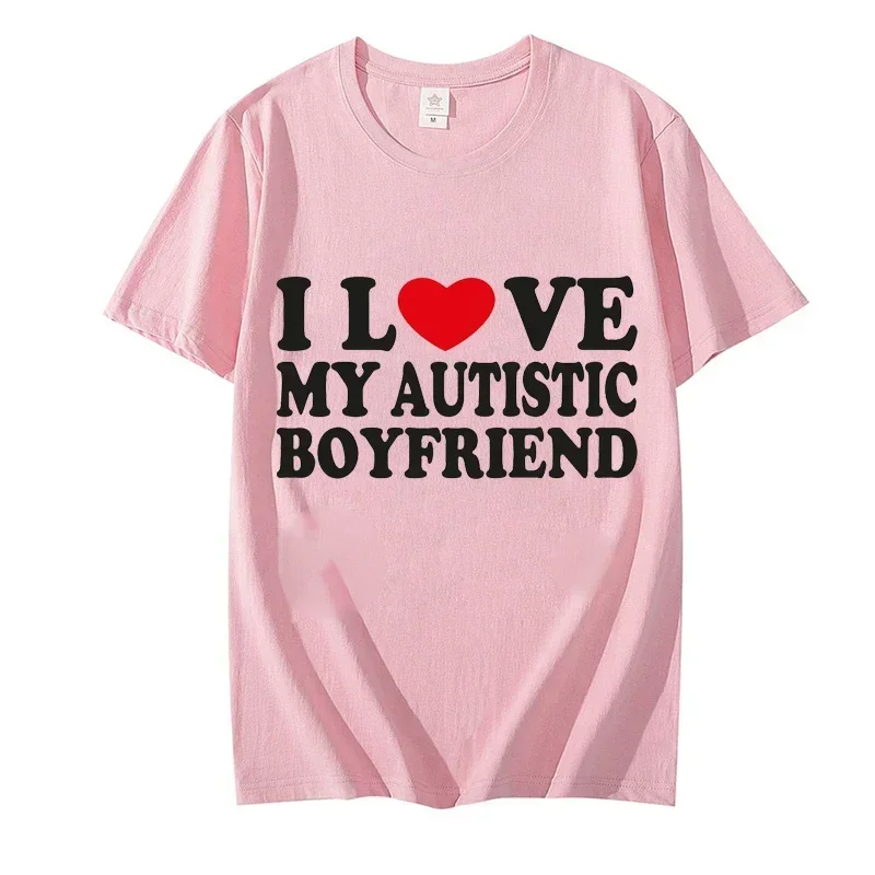 I Love My Autistic Boyfriend/Girlfriend Printed T-shirts for Men Women Couple Matching Clothes I Heart My Autistic BF/GF Tshirts view 4