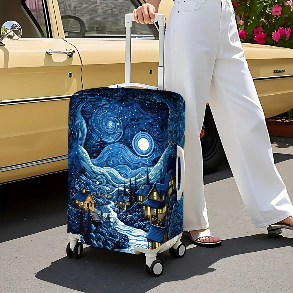 

1PC Van Gogh-style printed luggage cover for luggage sizes 18 – 32 inches; dust and elastic travel accessories to effectively pr