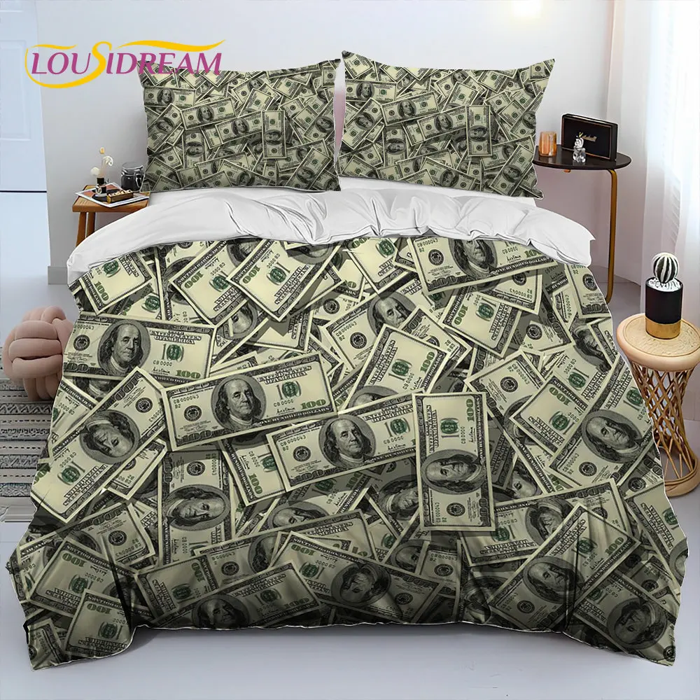 3D Illusion Dollar Euro Money Bedding Set,Duvet Cover Bed Set Quilt Cover Pillowcase,King Queen Size Bedding Set Adult Child