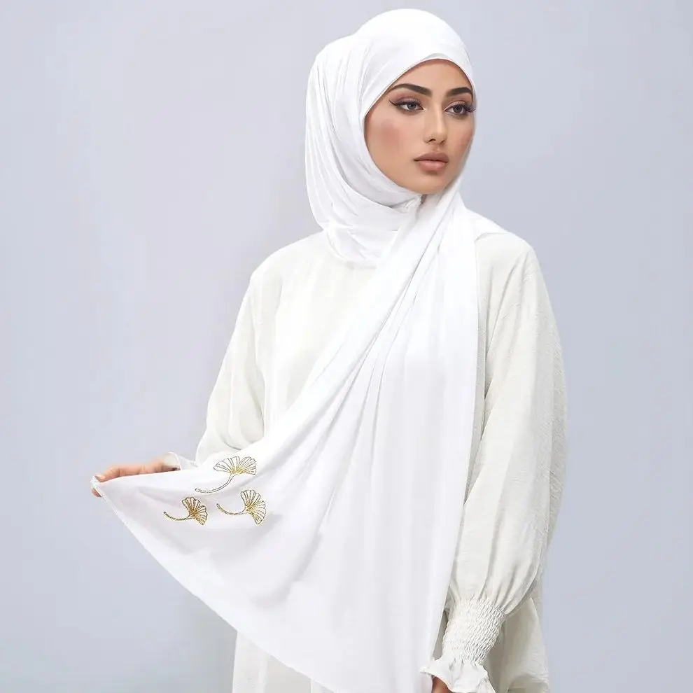 뉴저지 모달 스카프 히잡 여성용 금색 스프링클링 무지 부드러운 롱 숄 이슬람 헤드랩 라마단 기도 터번