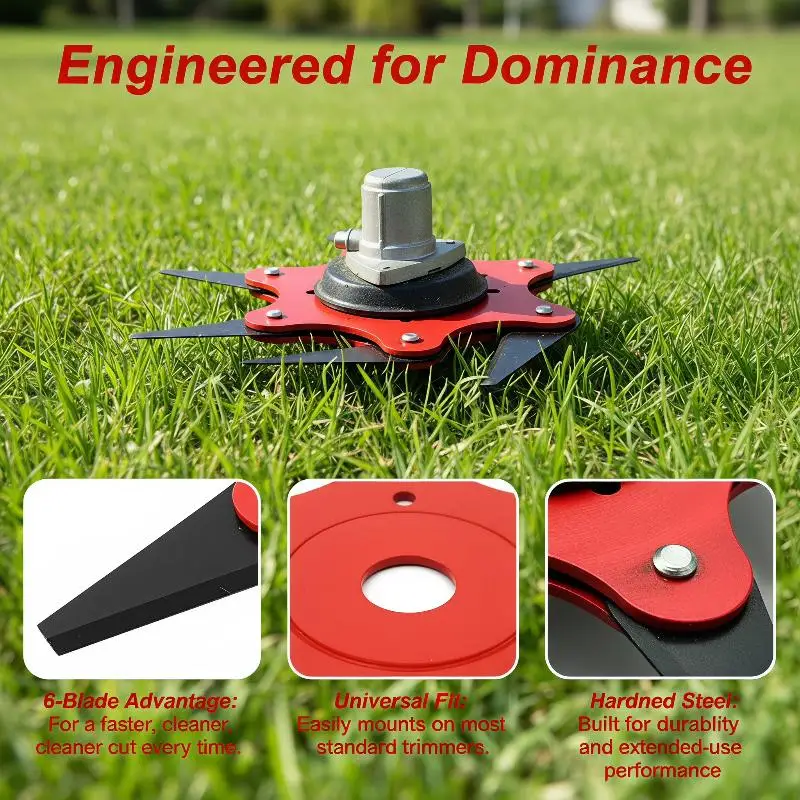 6 Teeth Brush Cutter Trimmer Head 65Mn Sharp Metal Blades Time Saving for Garden Lawn Weed Cutting Landscaping Jobs