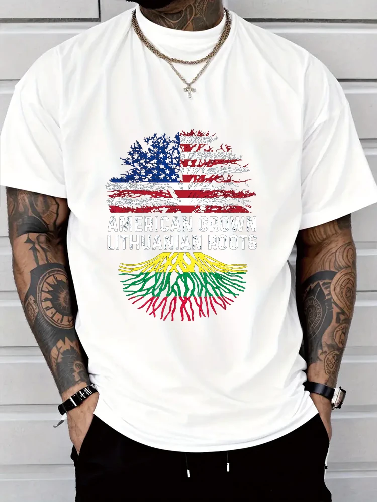 American Grown Lithuanian Roots Lithuania Flag Family Tree T-Shirt,Men's T-shirt Print Tee Tops Fashion Clothing