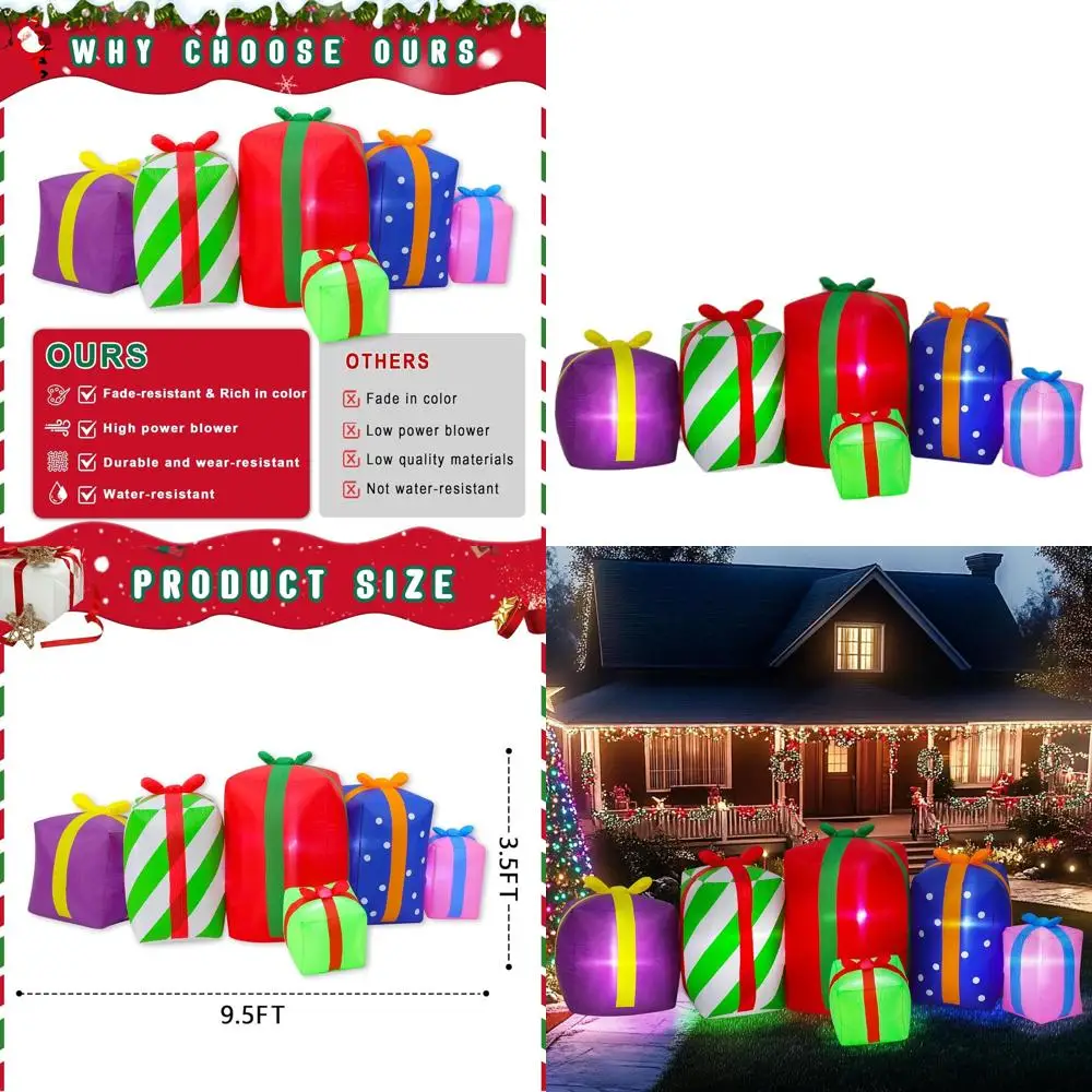 

Гигантская 9-футовая рождественская подарочная коробка, надувной, уличный и внутренний декор с подсветкой, идеально подходит для газона, двора, сада, крыльца
