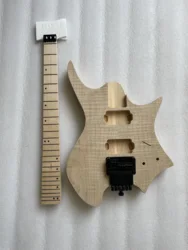 Mini Guitar 6 String Headless Electric Guitar Kit 30 Inch Travel Guitar Basswood Body &Neck,Back Plate,Bridge,Top Nut,Endpin