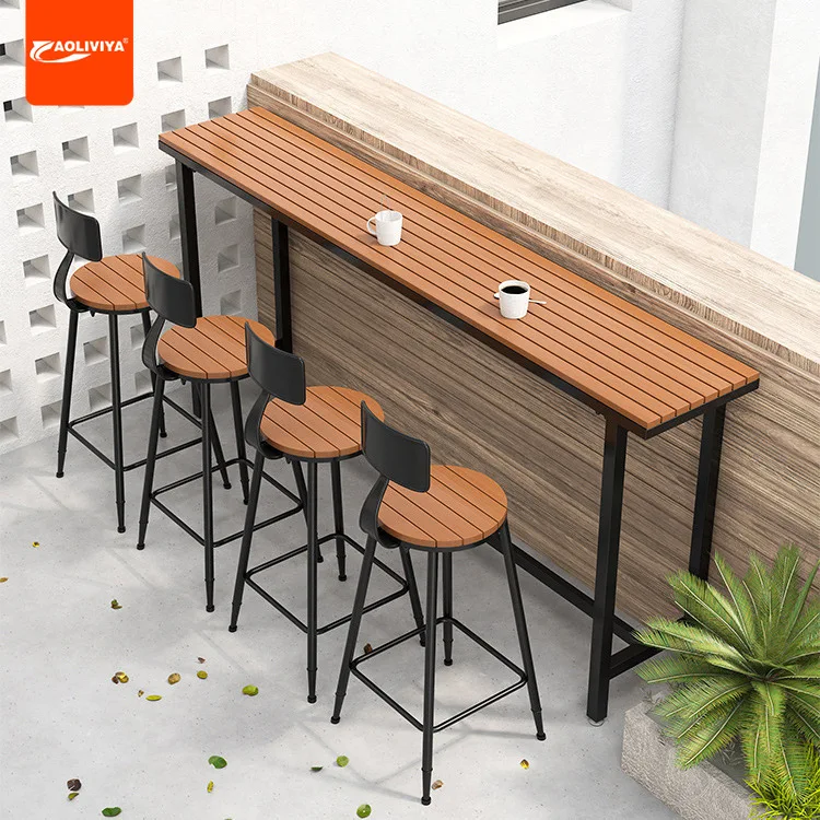 AOLIVIYA الشمال البلاستيك الخشب طاولة بار مطعم الحليب الشاي متجر طويل الإنترنت المشاهير طاولة عالية وكرسي المنزل الحديد جدار بار