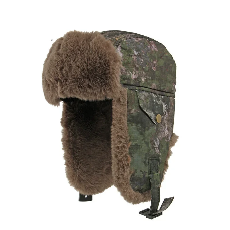 Winter Polyester Print Warm Thick Windproof Jacket Hat Outdoor Lei Feng Hat for Men and Women 04