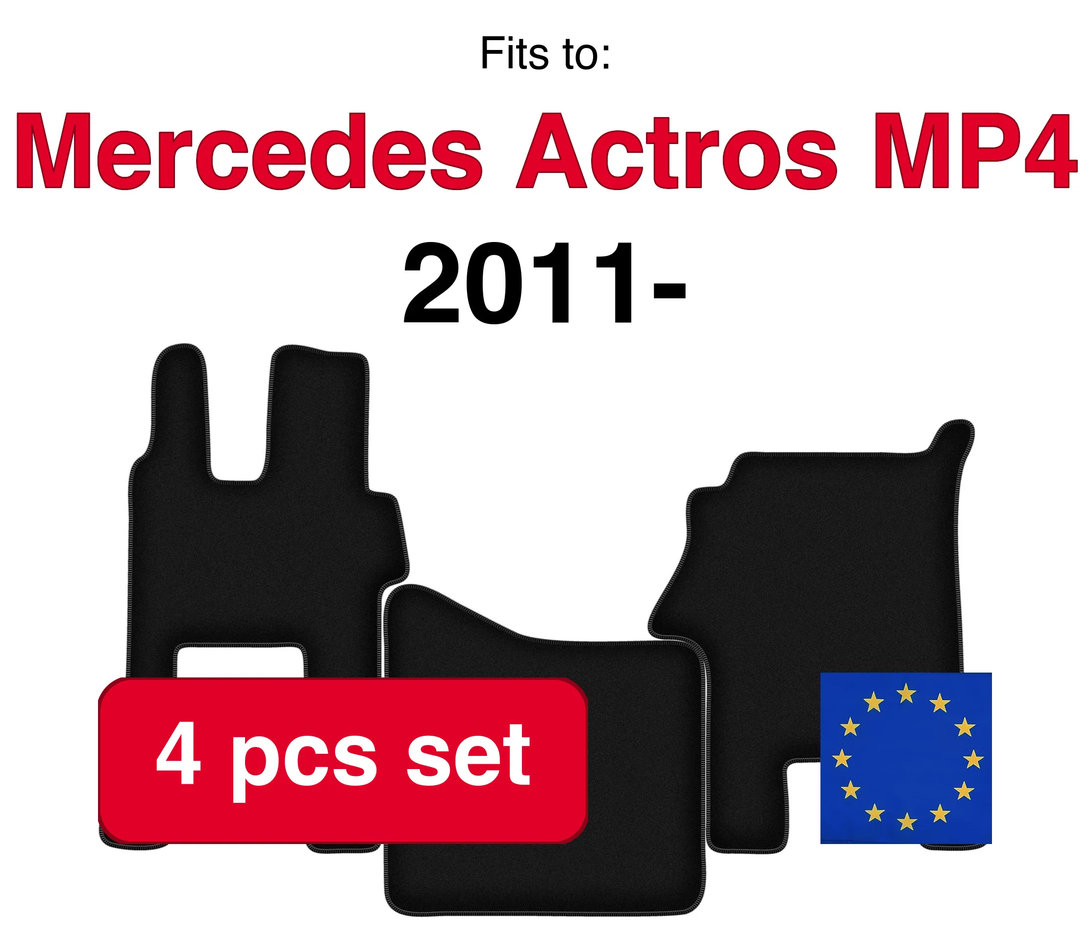 Velour tapijtset voor Mercedes Actros MP4 brede cabine (2011-) - Zwart (4 stuks) automatten set