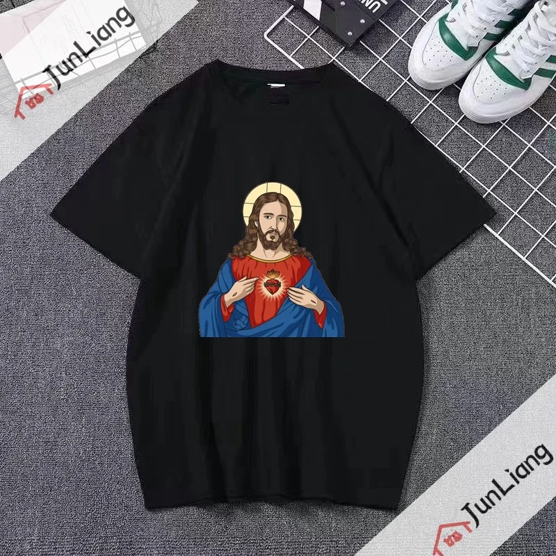 Sacred Heart of Jesus Christ Colored Free Guru Camisetas Masculino Casual Funny Streetwear T-Shirt Ropa De Mujer