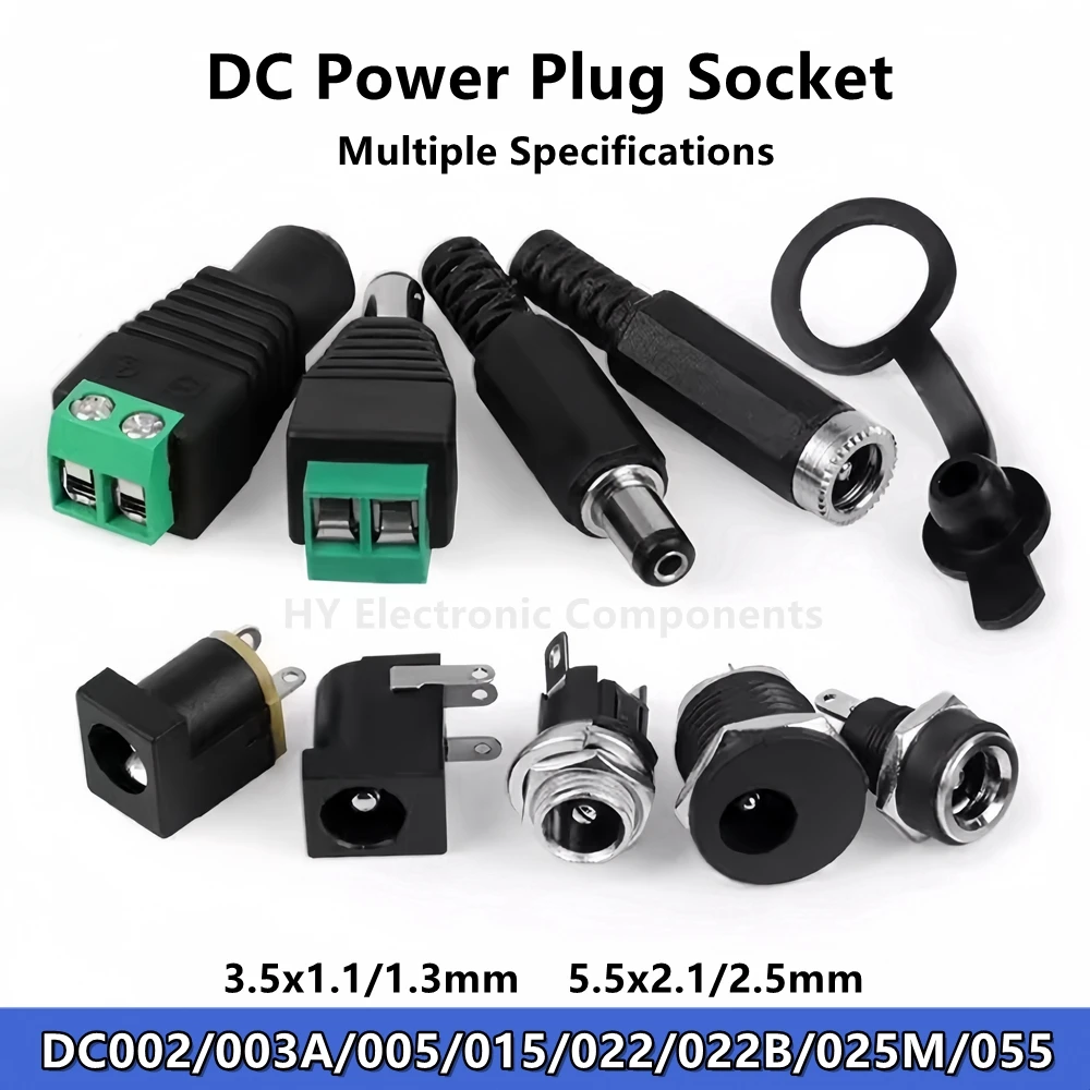 10PCS DC005 022 050 025 Connectors DIY Power Plug Jack Socket Nut Panel Mount DC Adapt Adapter Connector 5.5x2.1 2.5mm 3.5x1.3