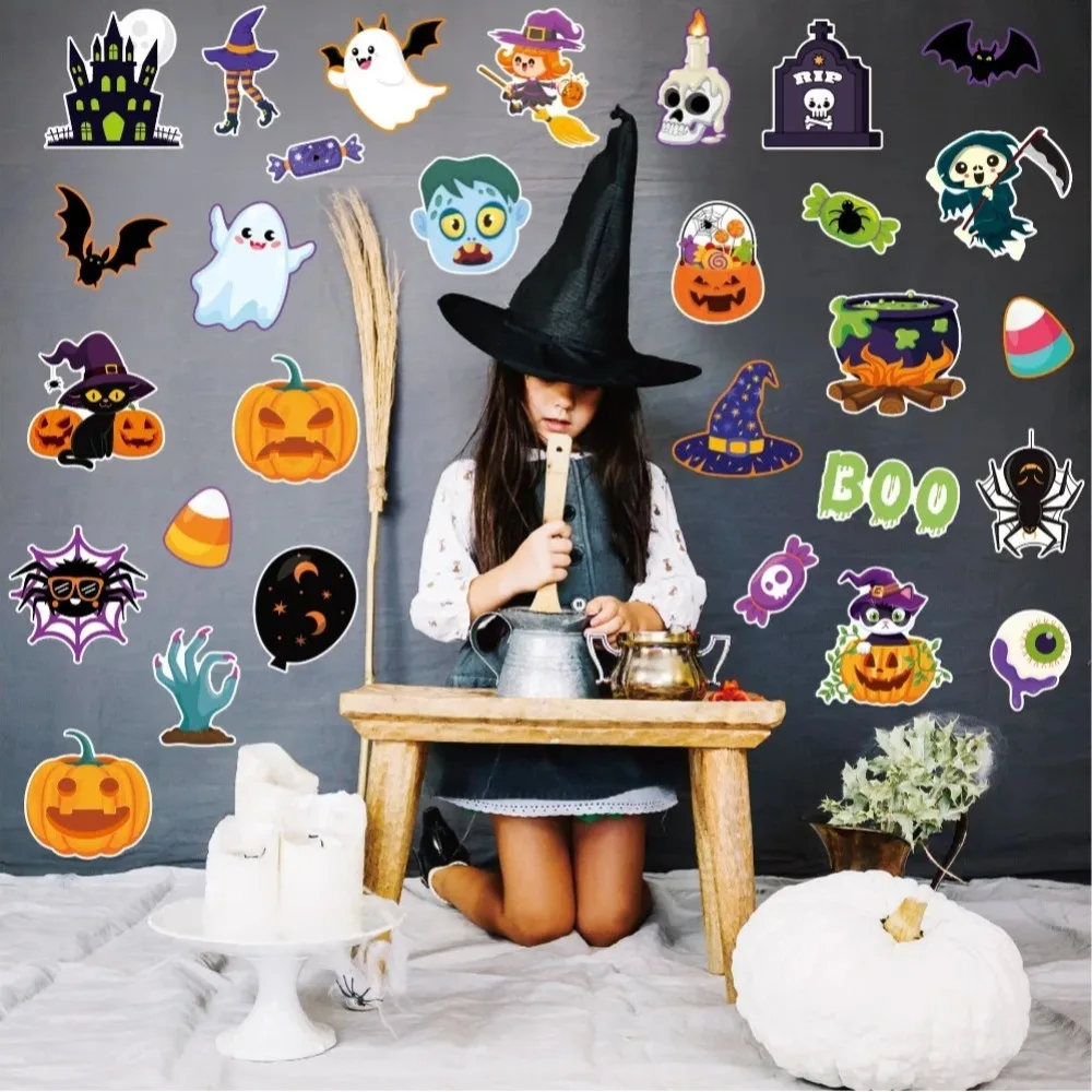 81PCS Set Halloween Skull Bulletin Board Wall Decor Stickers Party Supplies Room Home Living Room Decoration Wall Stickers