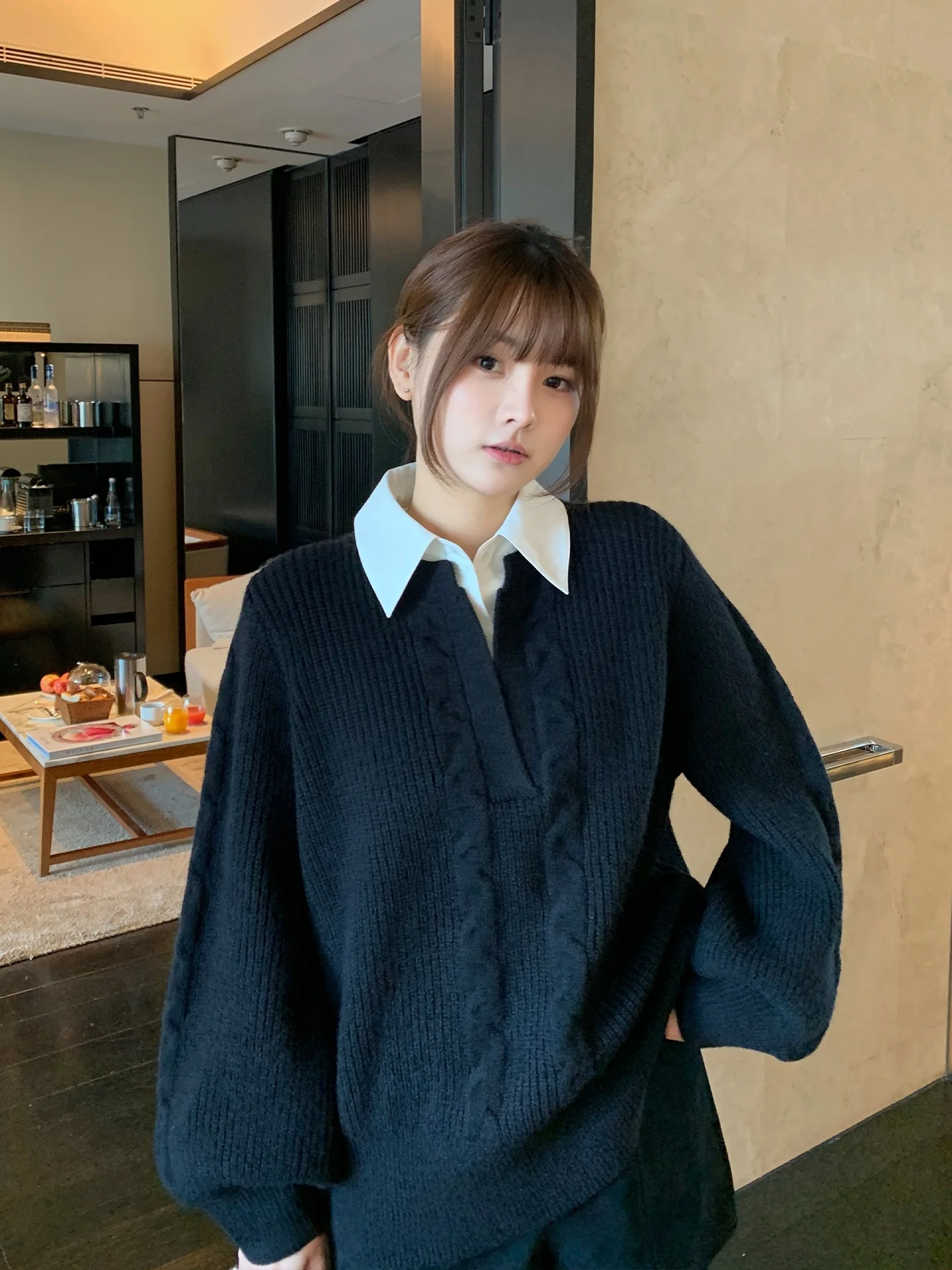 

New Arrival Large Size Women's Sweater Masixi Casual Sle irt Collar Lantern Sve Color Blo Design Winter Thiened Kn...