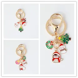 Cute Cartoon Christmas Keychain Enamel Santa Claus Bell Snowman Pendant Keyrings Gift for Christmas Women Girls Bag Accessories