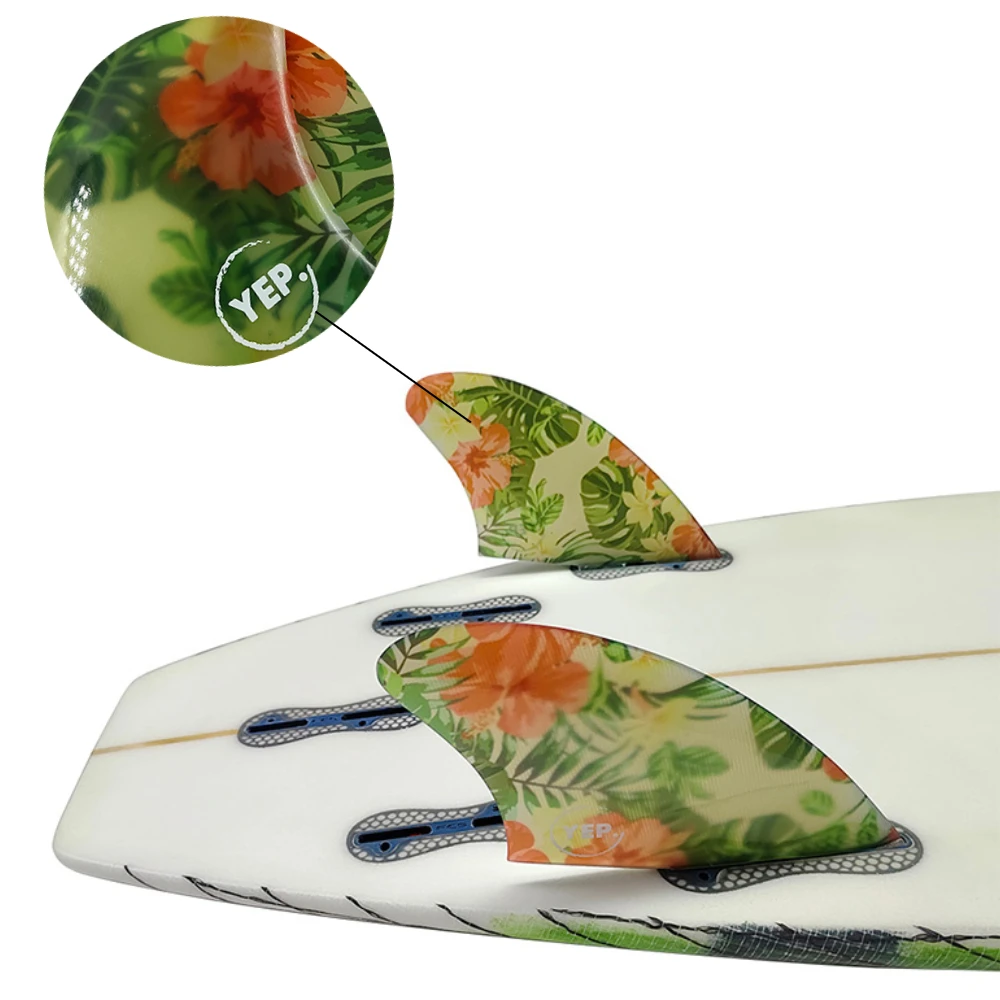 

UPSURF FCS II KEEL FINS Fiberglass Twin Fin Set Flower Pattern K2 Double Tabs 2 Base Keels For Sup Fins Quilhas