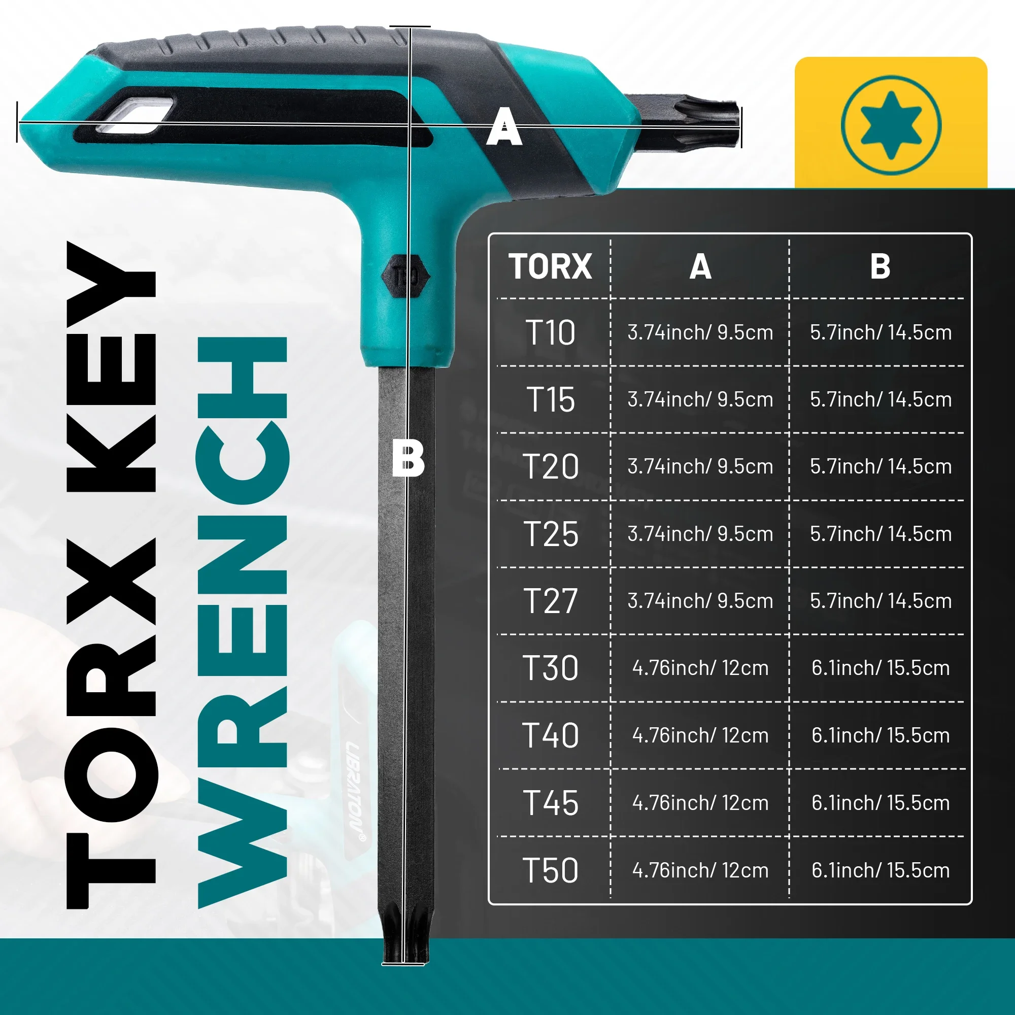9PCS T-Handle Torx Wrench Set, T10-T50 Dual-End Torx Star Wrench for DIY, Auto, Bike & Motorcycle Repair, with Storage Rack