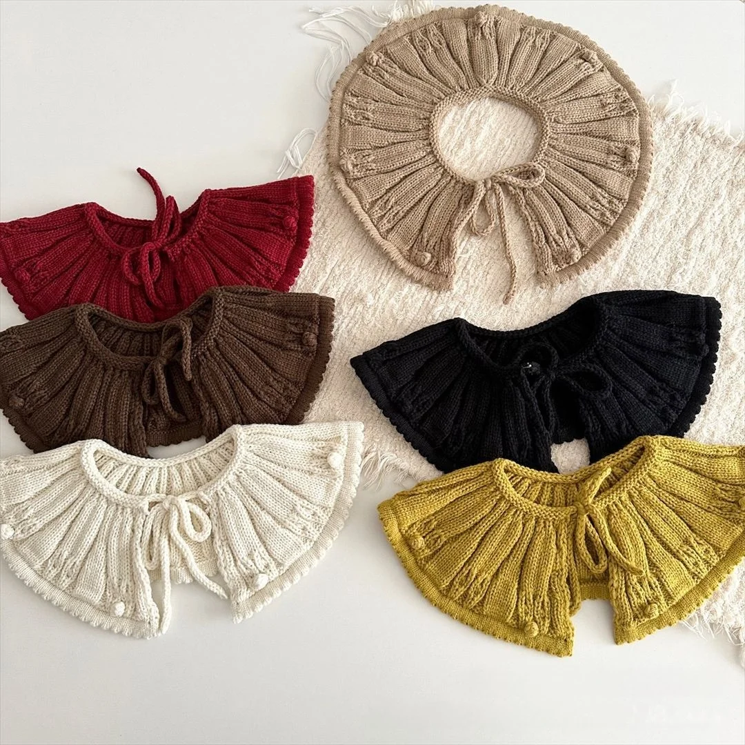شال كوري محبوك يدويًا للأطفال بياقة مزيفة عتيقة للربط للفتيات إكسسوار ديكور أنيق للشتاء