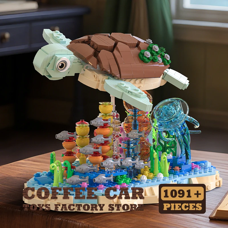 

DIY Marine Life Building Blocks Kit Sea Turtle Figure MOC Bricks Underwater Scene Model Ocean Animal Funny Decor Birthday Gifts