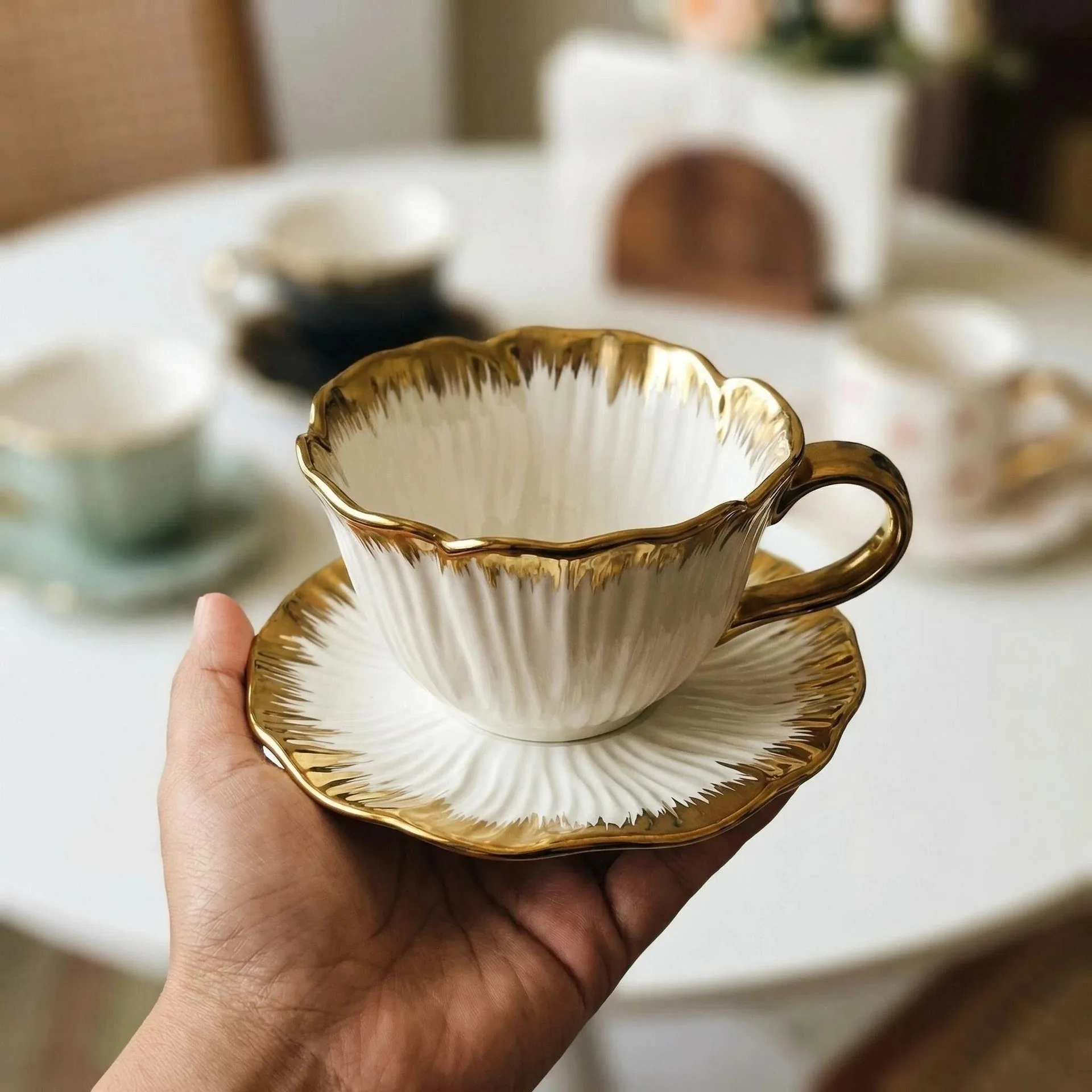 HYS French light luxury Phnom Penh flower coffee cup saucer flower ceramic cup high value afternoon teacup couple water cup
