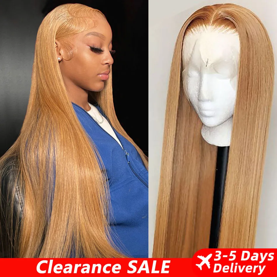 

27# Honey Blonde Colored Wig 13x6 HD Transparent Lace Front Human Hair Wigs Straight Human Hair Frontal Wigs For Women