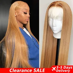 27# Honey Blonde Colored Wig 13x6 HD Transparent Lace Front Human Hair Wigs Straight Human Hair Frontal Wigs For Women