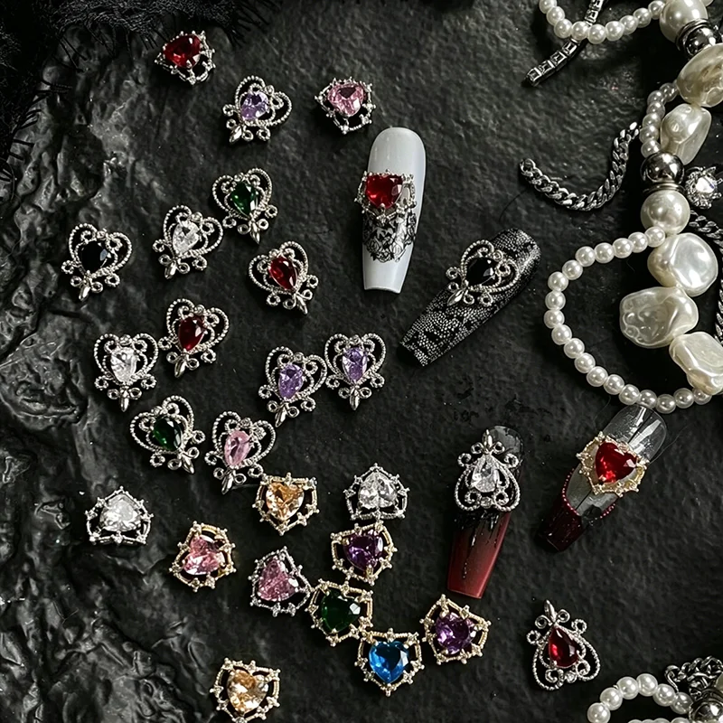 

10 штук премиальных роскошных украшений для ногтей в стиле барокко с цирконами, винтажные аксессуары для маникюра в дворцовом стиле с блестящими цирконами