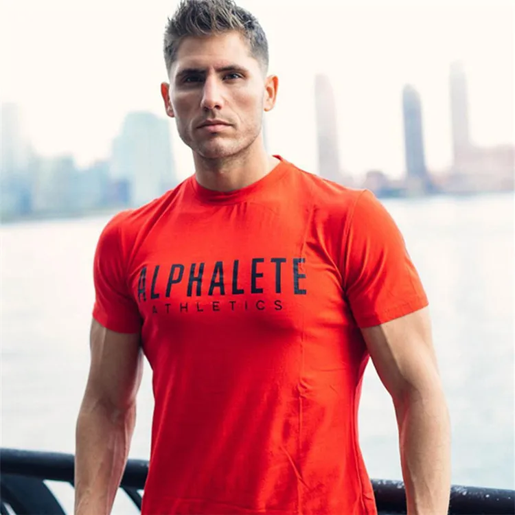 Men Muscle Shirts Cotton Elastic Slim Fit for Men Workout Casual Bodybuilding T-shirt Letter Printed