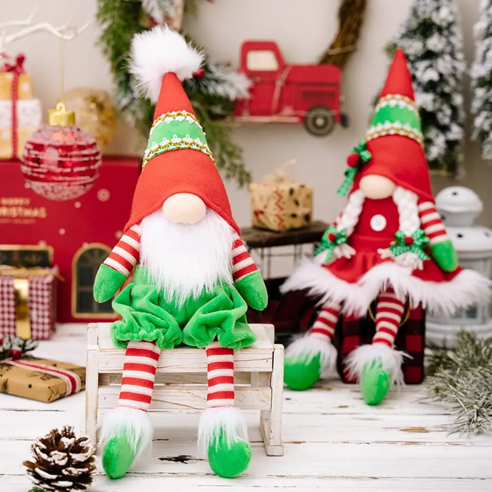 Christmas Gnome Faceless Doll Home Decoration Lucky Gnome Doll Red Green Patchwork Color Big Nose Long Leg Gnome Doll Gift