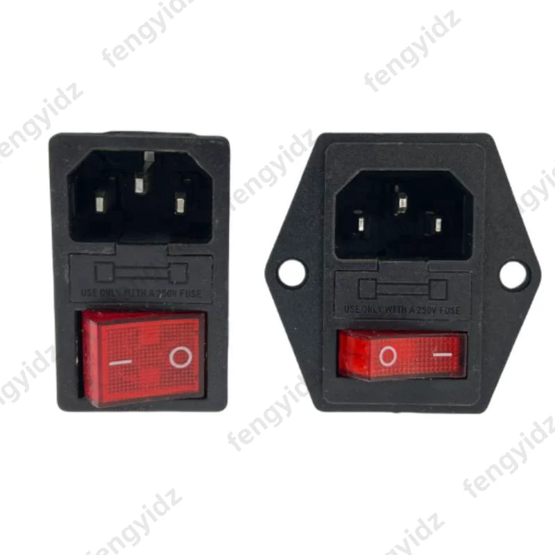 IEC320 C14 مقبس التيار المتردد الكهربائي 3 دبوس الأحمر LED 250 فولت الروك التبديل 10A الصمامات أنثى ذكر مدخل موصل قابس جزءا لا يتجزأ من المقبس جبل