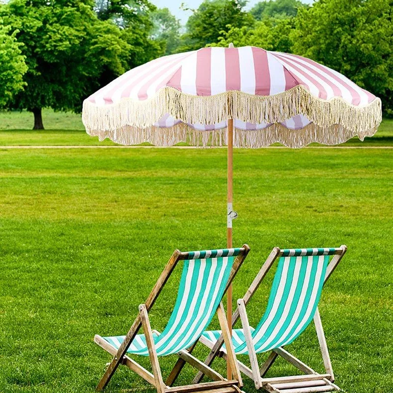 

Sombrilla Portable Outdoor Large Pool Patio Fringe Sun Shade Parasols Premium White Vintage Beach Garden umbrellas With Tassels